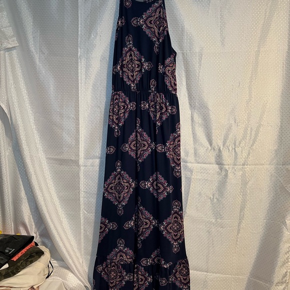 French Grey Navy and Pink Maxi Dress Medium Soft Girl Romantic Feminine Dainty - Picture 1 of 10